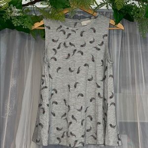 NWT Loft Feather Print Grey Button Back Tank Top
